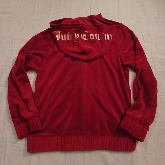 Juicy Couture Kids Velvet Red Hoodie with Gold Accents - Picture 5 of 8